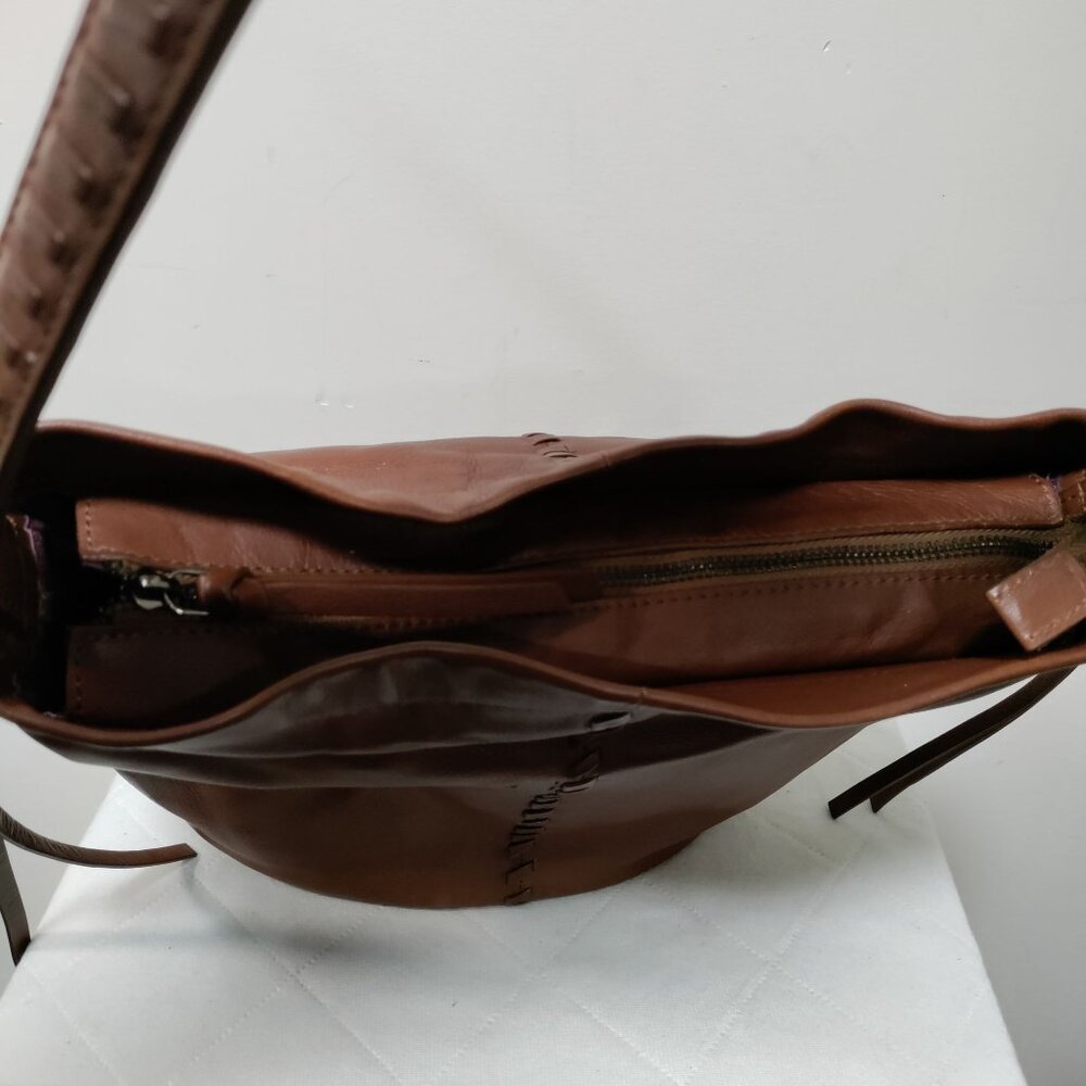 Kooba Limon Leather Woven Braided Accent Plaid Lined Hobo Shoulder Bag Brown - Picture 11 of 13